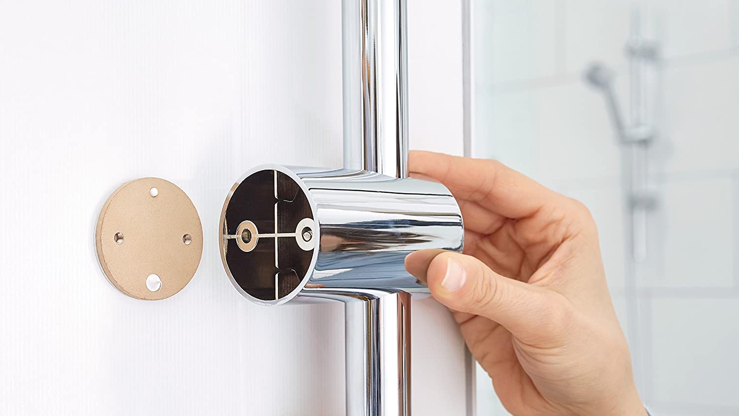 tesa UK Spaa shower set, slide bar with head, chromed metal & plastic parts, self-adhesive, adhesive mounting technology, Clear, 90 cm - Image 4