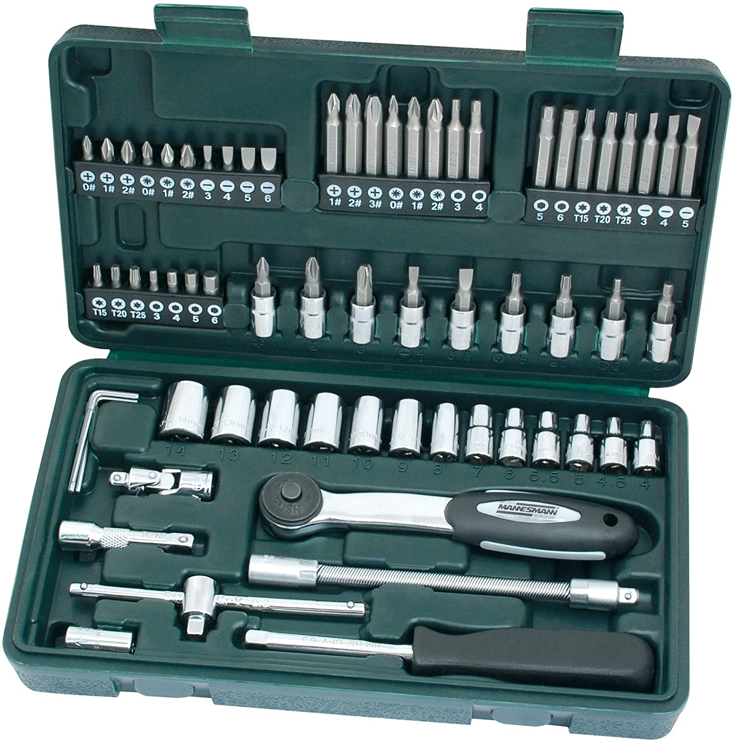 Mannesmann Socket Set/CV-Steel/VPA/GS Approved (65 Pieces), Multicolor, Variety Pack