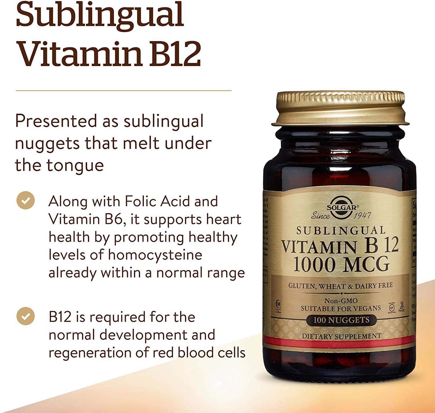 Solgar Vitamin B12 1000 µg 100 Nuggets, Standard Packaging, 100 count (Pack of 1) - Image 3