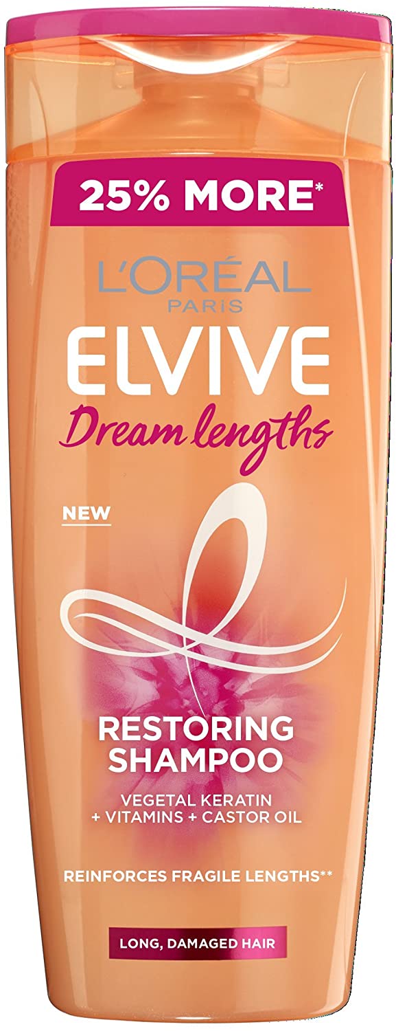 L'Oreal Paris Elvive Dream Lengths Shampoo, Nourishing & Strengthening Treatment, Enriched with Castor Oil, for Long Damaged Hair 500ml