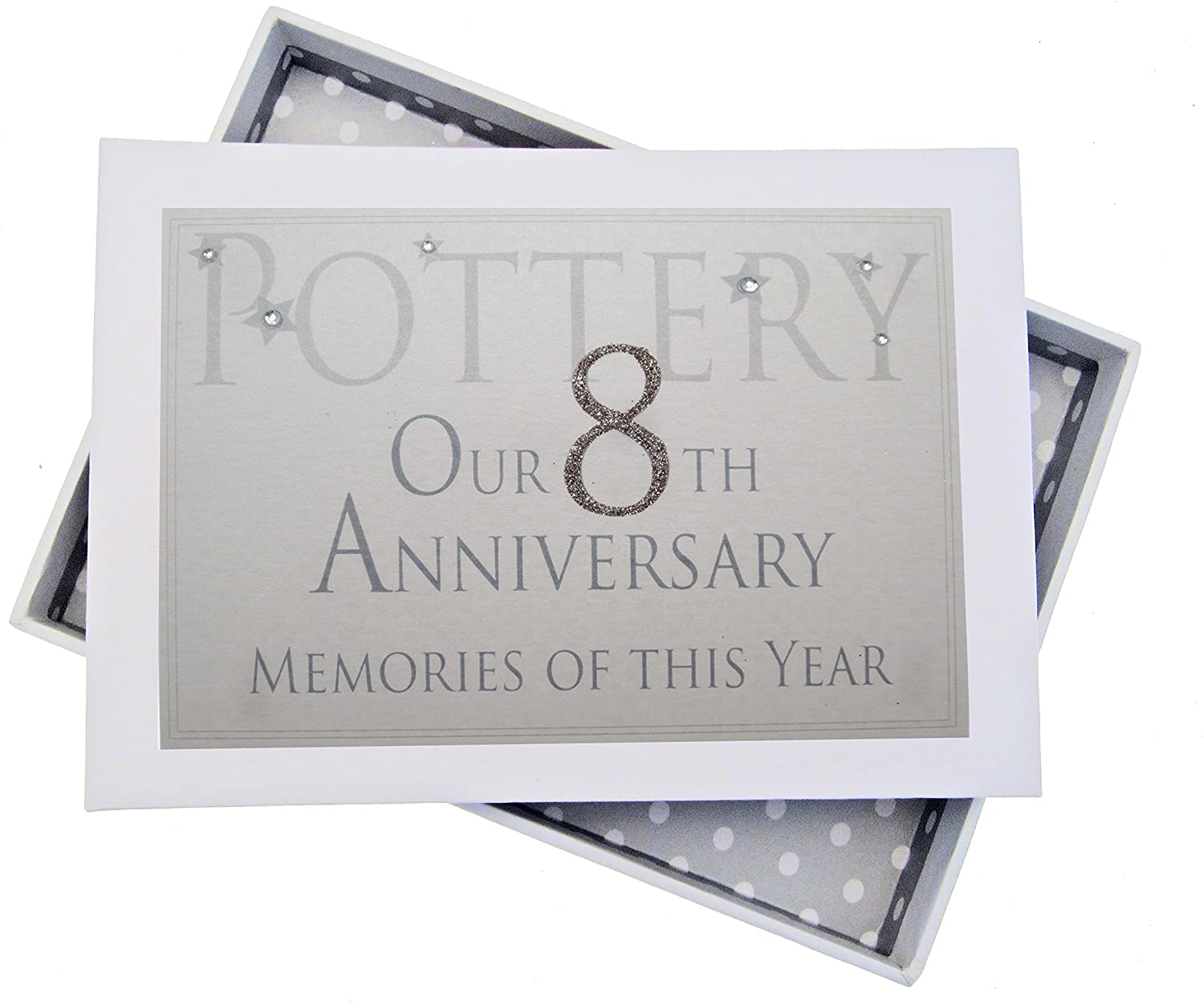 White Cotton Cards 8th Pottery Anniversary Memories of This Year, Tiny Album, Glitter & Words, Wood, 12.5x17.5x2.5 cm