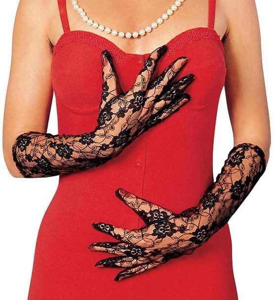 Lace 40cm Black Lace Lycra & Neon Gloves for Fancy Dress Costumes  Accessory