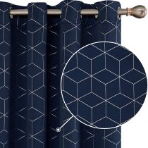 Deconovo Blackout Curtains, Eyelet Curtains, Diamond Foil Printed Thermal Insulated Curtains for Bedroom, 46 x 54 Inch(Width x Length), Navy Blue, One Pair