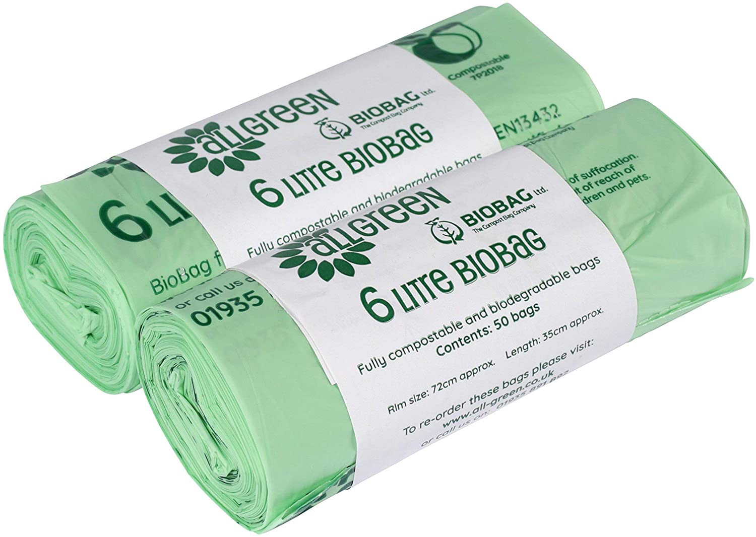 6 Litre x 100 All-Green bags - Compostable Kitchen Caddy Liner - Food Waste Bin Liners - EN 13432-6L Bags with Composting Guide