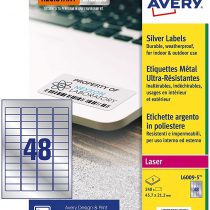Avery L6009-5 Resistant Labels, Silver (A4 Sheet of 46 x 21 mm, 240 Labels)