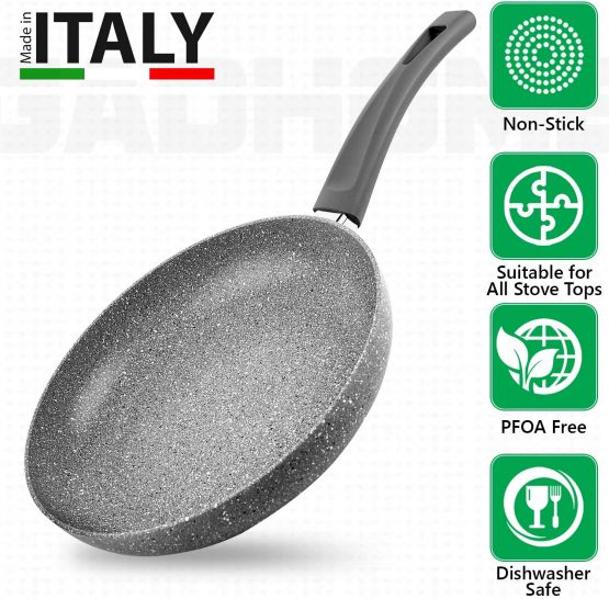 GadHome Premium 26cm Nonstick Frying Pan | High Quality Aluminum Induction Pan with Ergonomic Handle | Gray Stone Granite Effect - Image 3