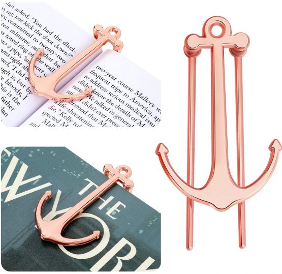 2 Pieces Bookmarks Creative Bookmark Metal Page Holder for Students Teachers Graduation Gifts School Office Supplies (Rose Gold)