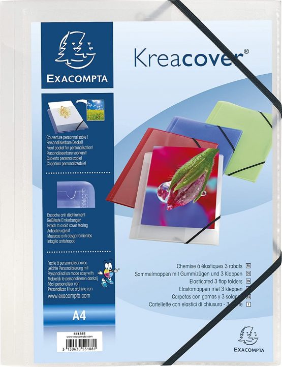 Exacompta Kreacover Folder Polypropylene Elasticated 3-Flap Clear Ref 55188E [Pack of 25]