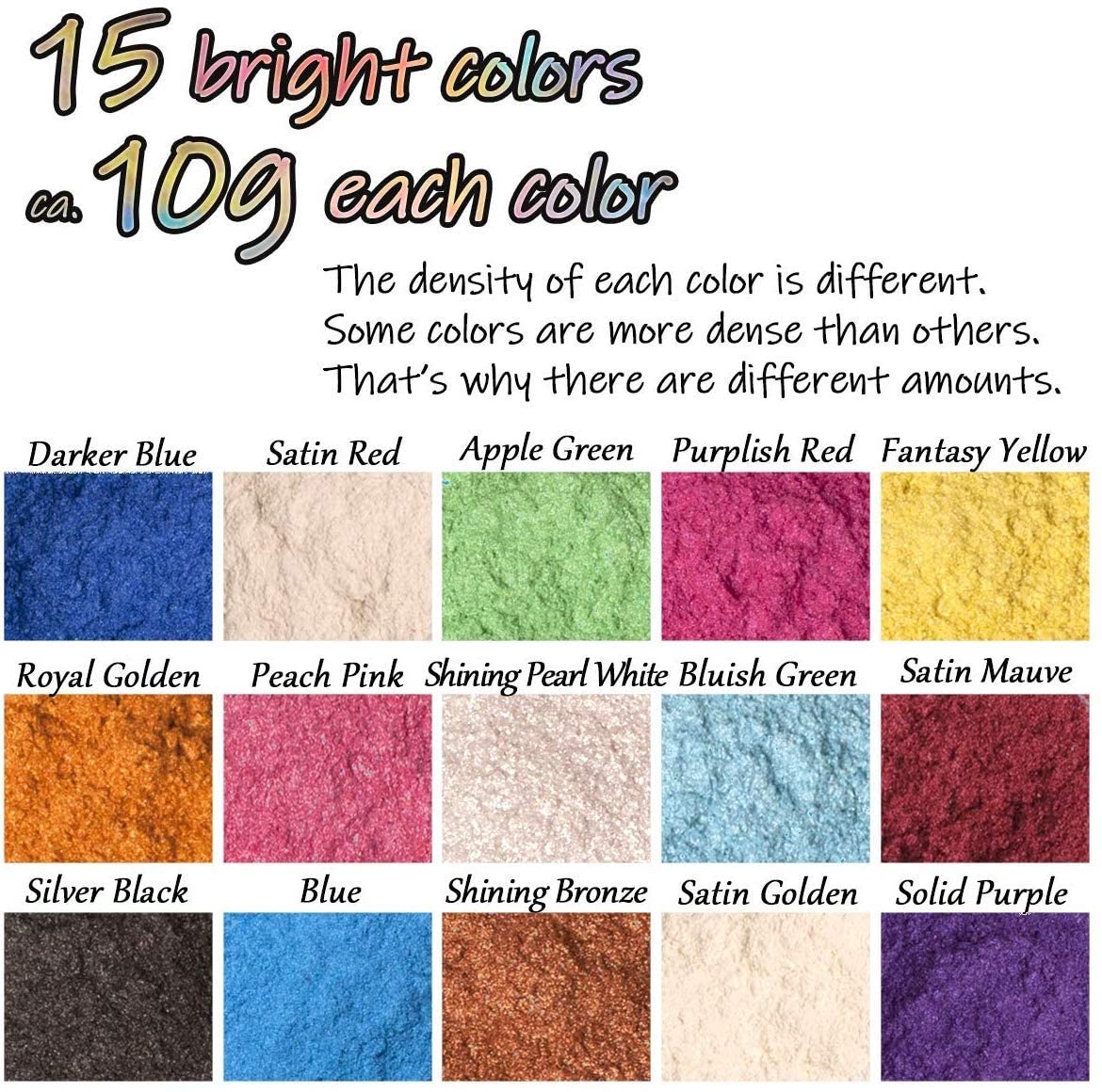 DEWEL Mica Powder for Epoxy Resin 15 Colours × 10g Pearl Pigment Powder, Non-Toxic Glitter Mica for Soap Making Candle Making - Image 2