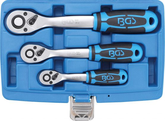 BGS 621 | Reversible Ratchet Set | Fine Tooth | 6.3 mm (1/4") - 10 mm (3/8") - 12.5 mm (1/2") | 3 pcs.