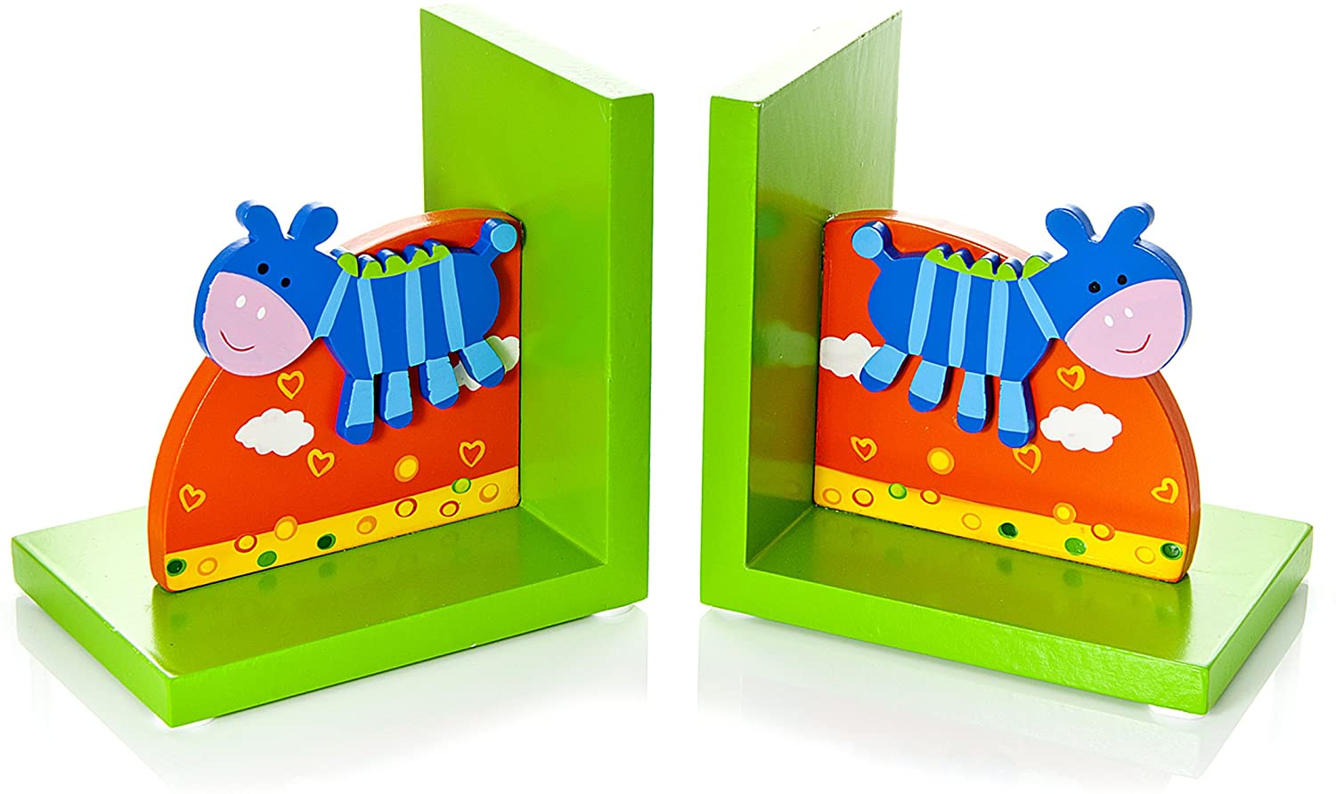 Mousehouse Gifts - Zebra Themed Wooden Bookends for Nursery Animal Book Ends for Kids' Bedrooms, Zebras, 2 Count (Pack of 1)