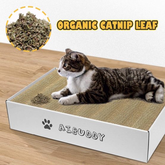 Aibuddy Cat Scratcher, 3PCS Cat Scratching Pads Lounge Bed Reversible Cardboard with Organic Catnip [ Home Clean Design with Scratcher Box ] - Image 4