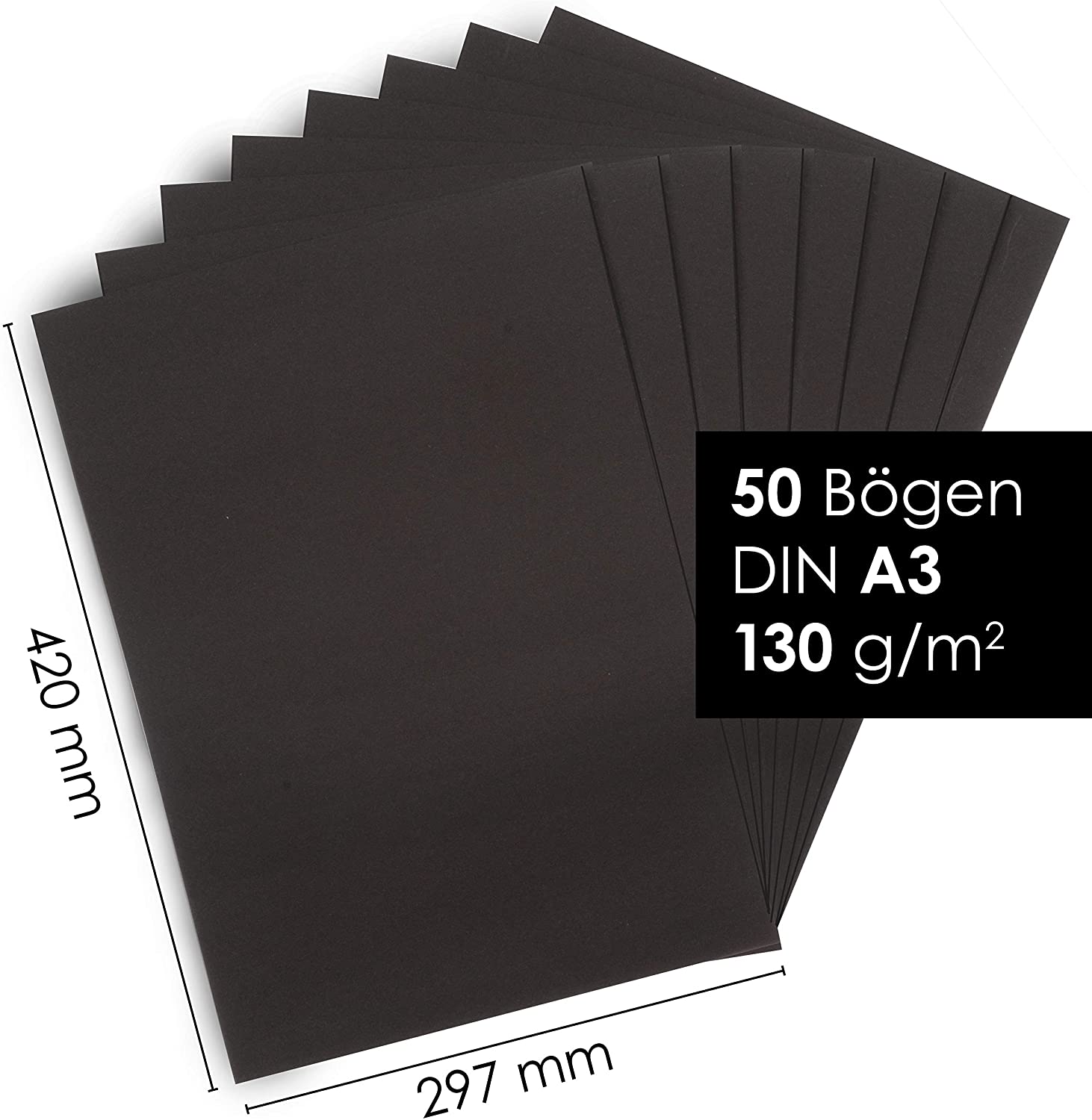 OfficeTree 50x Black Paper A3 - 130 GSM - 50 Sheets A3 Black Card for Crafting Drawing Painting and Scrapbooking - Coloured Card - Image 3