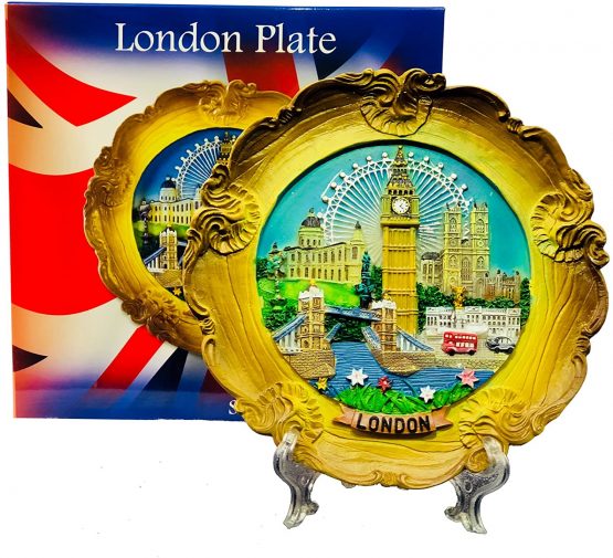 Wood Style Decorative Plate Detailing London Skyline: Big Ben, Tower Bridge and London Eye etc (Small Ornate) - Image 3