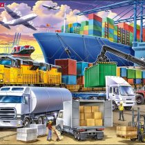 Larsen US44 Busy Cargo Hub With Ships, Trucks, Trains and Planes, 37 Piece Boxless Tray & Frame Jigsaw Puzzle