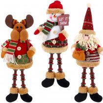 3 Pieces Christmas Sitting Santa Claus Snowman Reindeer Christmas Ornament Long Legs Table Fireplace Decor Home Decoration Christmas Figurines Plush (Santa Claus, Snowman, Elk)