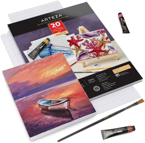 Arteza Mixed Media Sketchbook, Foldable Canvas Pad, 17.8 x 21.8 cm, 20 Sheets, Heavyweight Multimedia Paper, 228 lb, 370 gsm, Acid-Free, Wood Pulp DIY Frames for Painting & Mixed Media Art - Image 3
