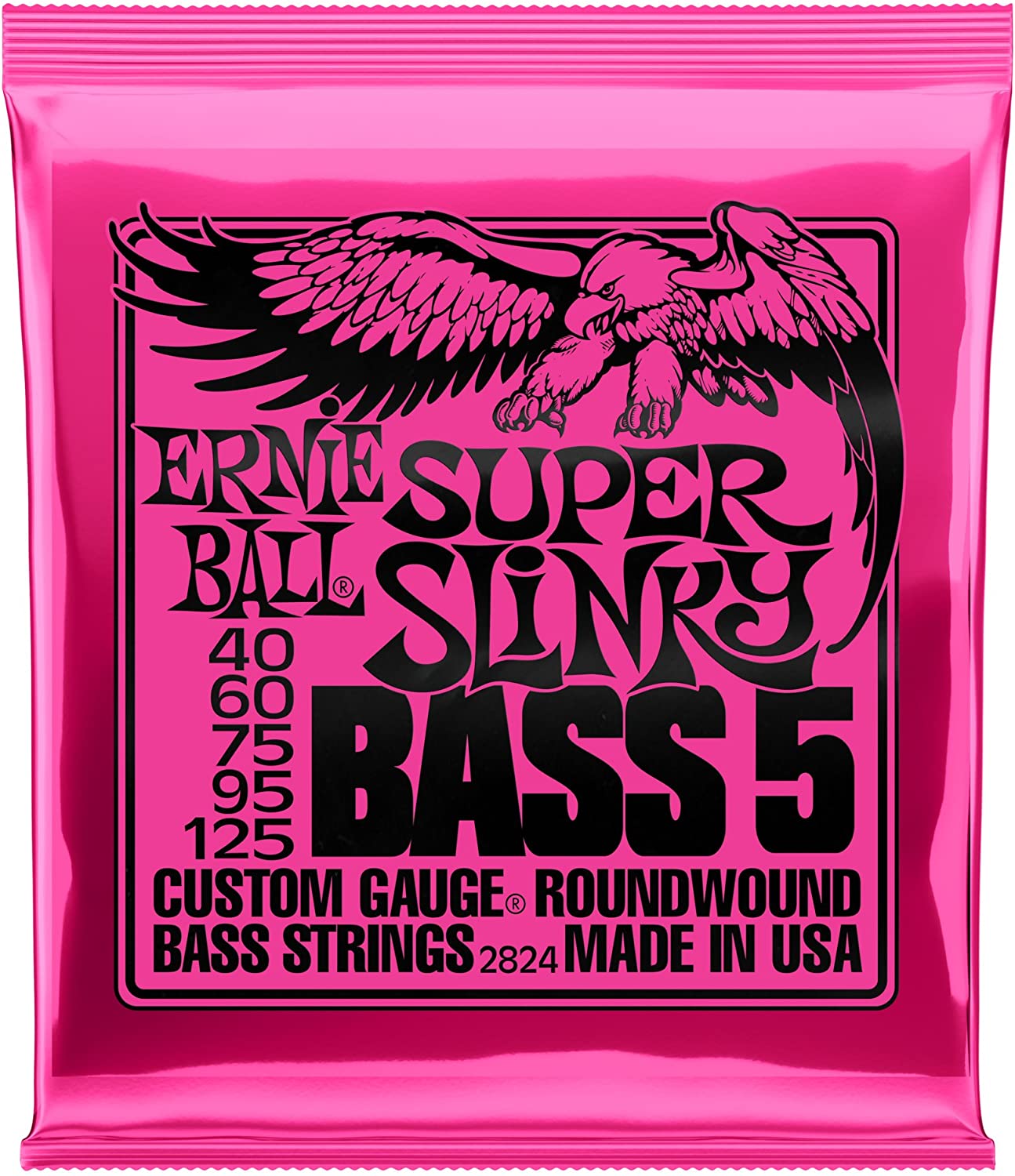 Ernie Ball Super Slinky 5-String Nickel Wound Electric Bass Strings - 40-125 Gauge, Super (40-125)