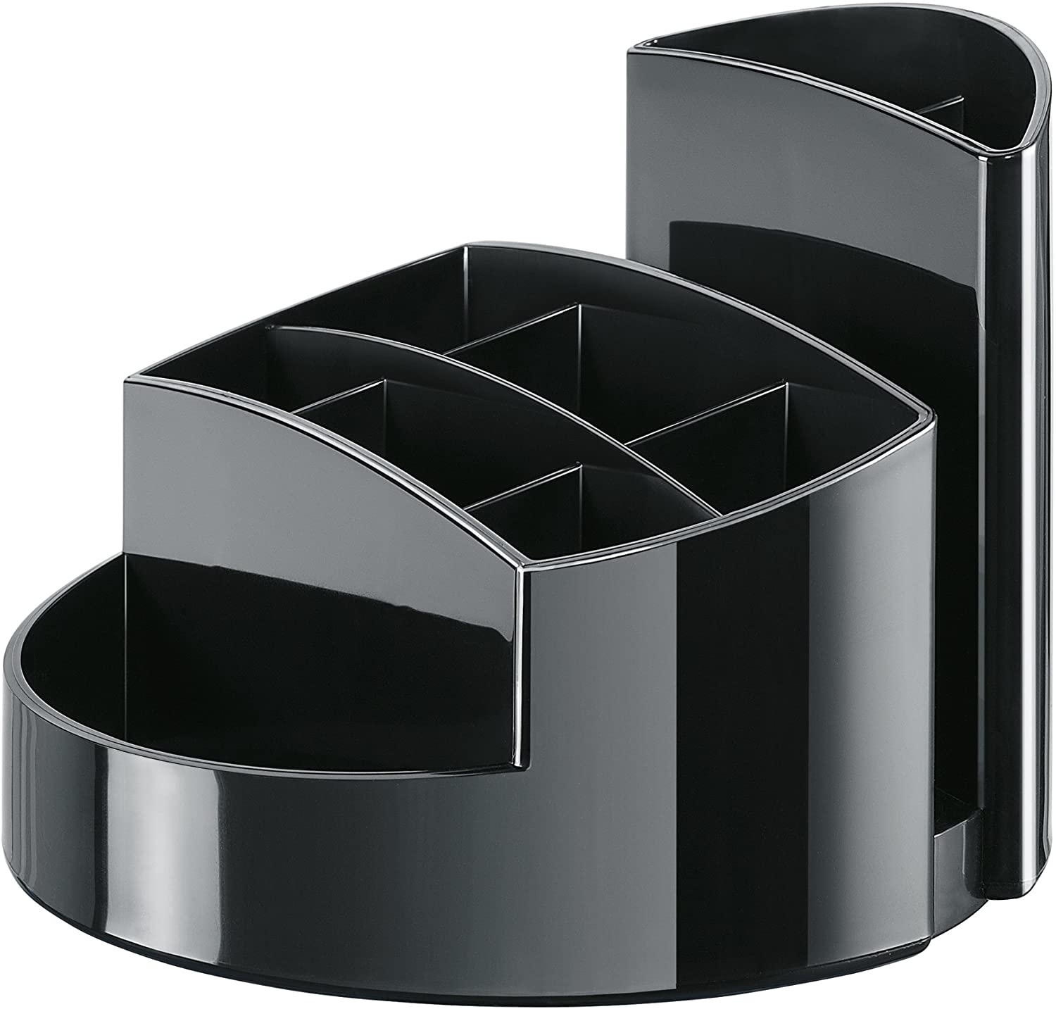 HAN 17460-13, RONDO Desk tidy. Elegant, glossy, premium quality with 9 compartments, black, 140x140x109mm