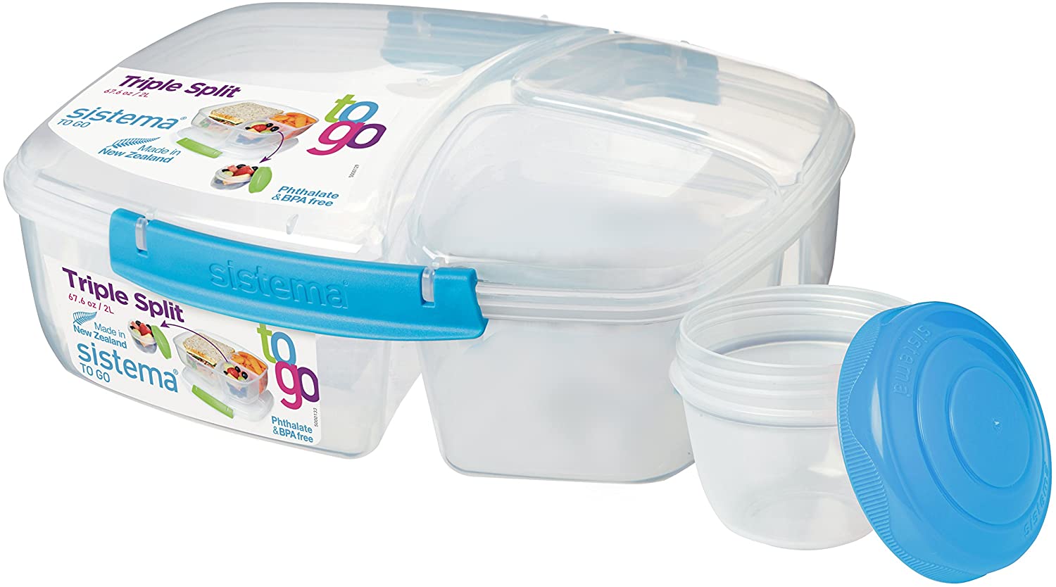 Sistema To Go Triple Split Lunch Box with Yoghurt Pot, Assorted Colours, 2 liter