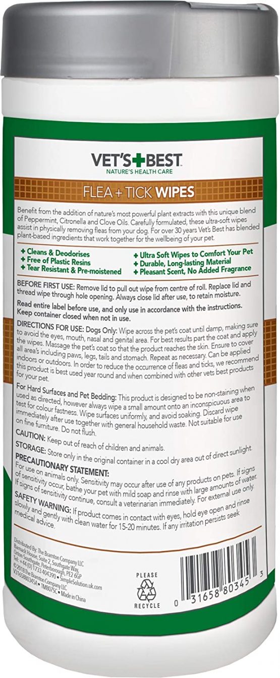 Vet's Best Flea and Tick Wipes for Dogs, Targeted Flea & Tick Application, Multi-Purpose Flea Treatment for Dogs - 50 Wipes - Image 2
