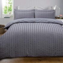 Highams Seersucker Duvet Cover with Pillow Case Bedding Set, Charcoal Dark Grey - Single