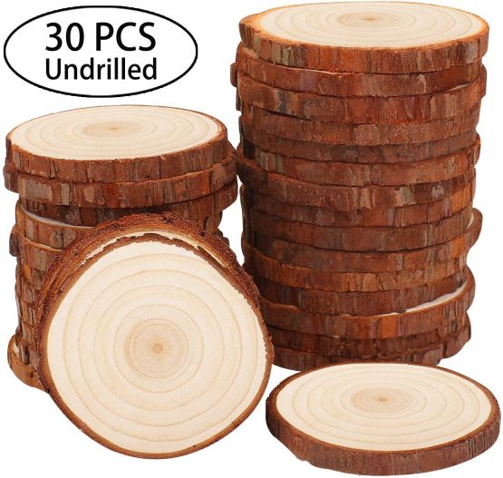 Fuyit Wood Slices 30 Pcs 6-7cm NO Hole Natural Unfinished Log Wooden Circles for Art Creation DIY Crafts Wedding Decorations Christmas Ornaments