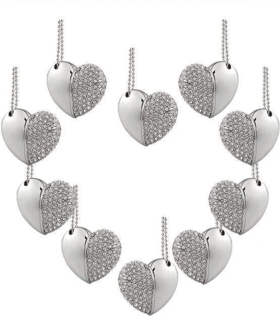 10pcs 16GB USB 3.0 Memory Stick Jewelry Necklace for Christmas USB 3.0 Flash Drive 16G Silver Metal Heart - Image 2
