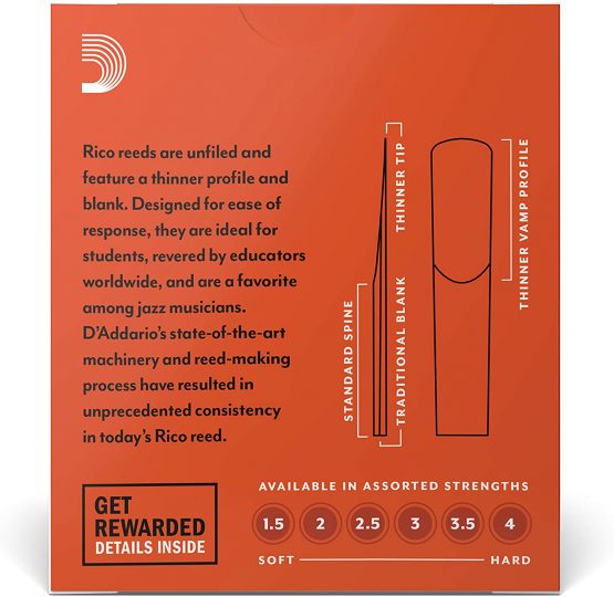 Rico 2.5 Strength Reeds for Bb Clarinet (Pack of 10) - Image 3