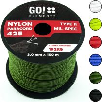 GO!elements 100m Paracord rope made of tearproof nylon - 3mm Paracord 425 type II lines as outdoor rope, all-purpose rope, survival rope, bracelet, dog leash - nylon line max. 192kg