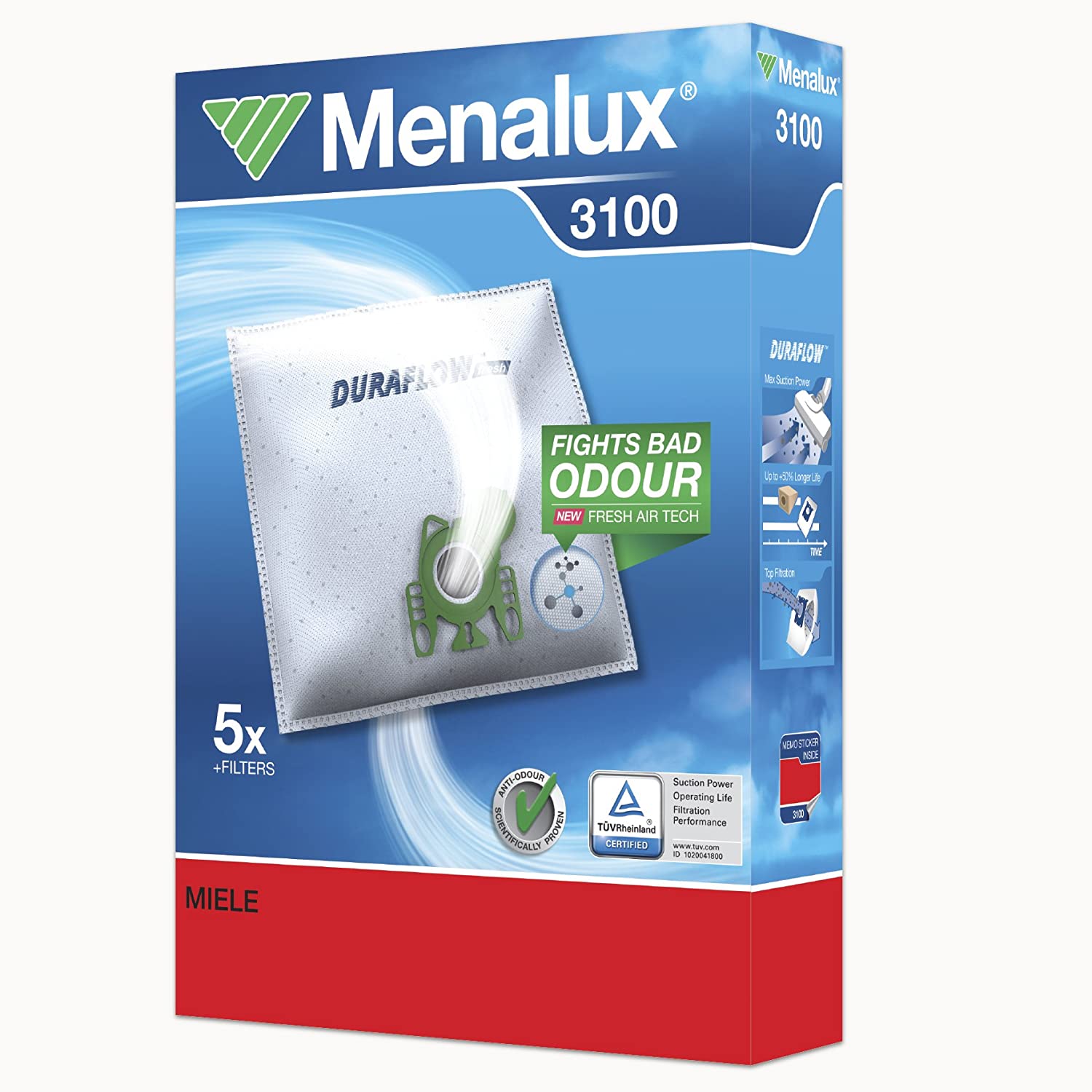 Menalux 3100 Pack of 5 Dustbags, 1 Motor Filter and 1 Micro Filter, 1840 | Pack of 5