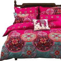 Vaulia Lightweight Microfiber Duvet Cover Set, Bohemia Exotic Patterns Design, Bright Pink - King Size