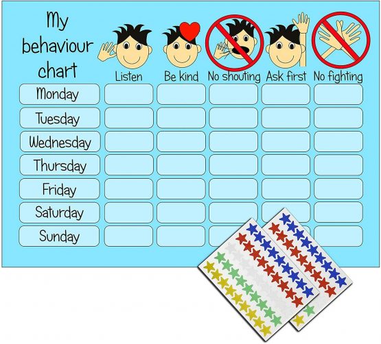 kids2learn Boys Girls Reusable Behaviour Reward Chart & Stickers (TWIN PACK) 1 x Blue & 1 x Pink - Image 2