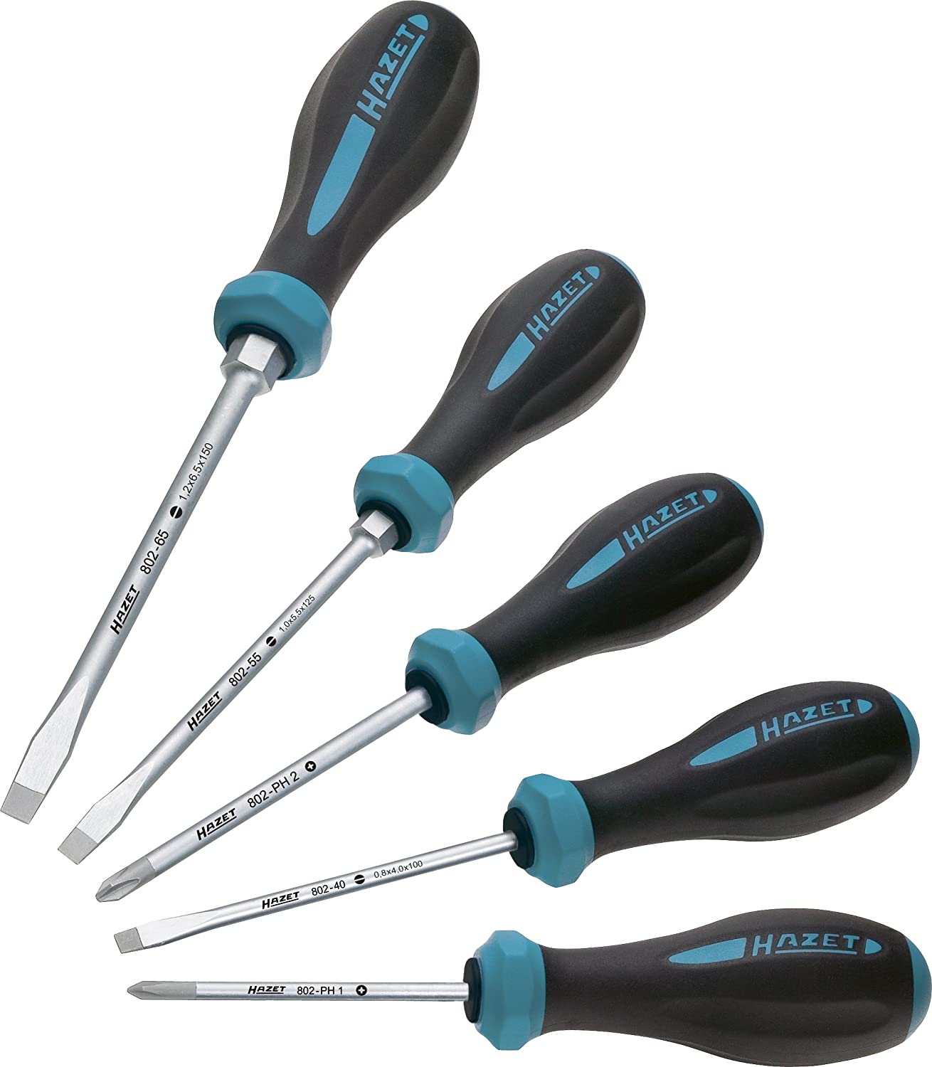 HAZET 802/5 Slot Cross Recess Profile PH HEXAnamic Screwdriver Set - Chrome-Plated