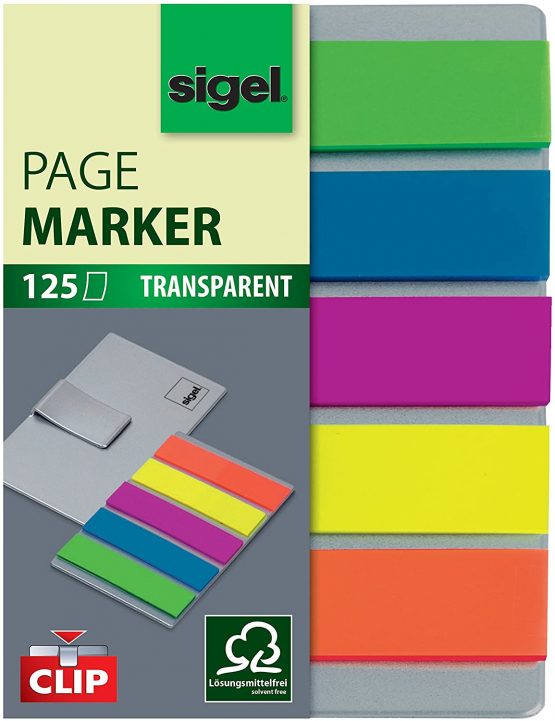 SIGEL HN610 PageMarkers "Mini" with clip, 5 x 25 sheets, green/blue/pink/yellow/orange