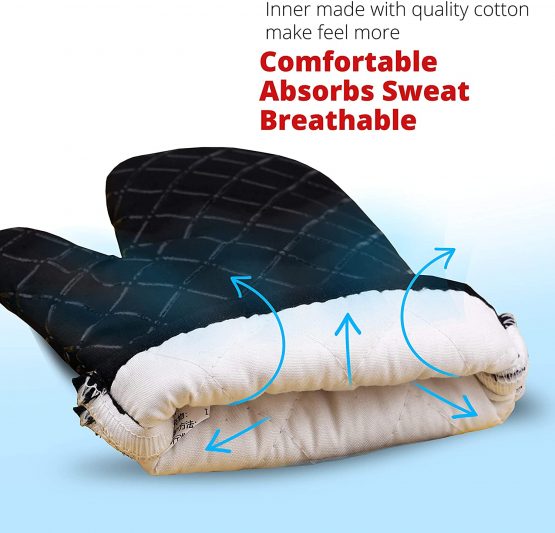 Oven Gloves Heat Resistant double sided Non Slip Silicon oven mitts for Grilling/Cooking/Baking/Barbecue - 1 Pair, Black - Image 4