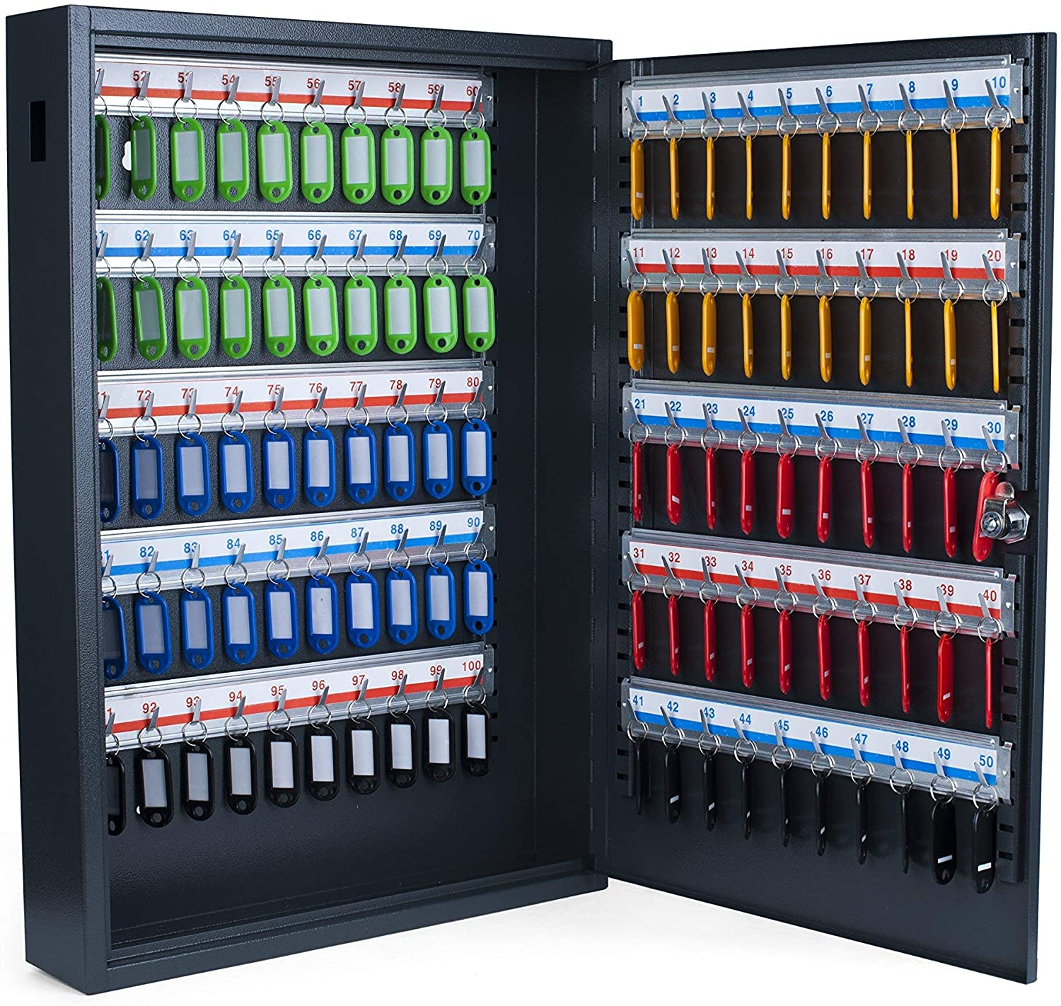 Pavo - Deluxe Key Cabinet for 100 Keys, Metal Box with 100 Key Tags, Dark Grey, size: 38 x 9 x 55 cm - 8047222