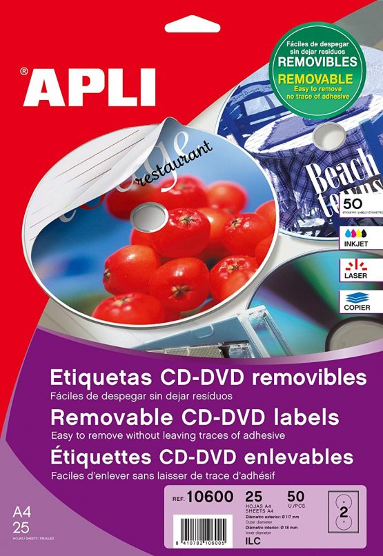 Apli Paper 10600 Removable CD Labels 25 Sheets