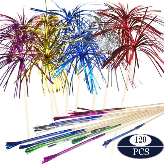 Allazone 120 PCS Cocktail Picks Firework Party Picks, 23CM Firework Cake Toppers, Sandwich & Cocktail Picks, Toothpicks for Cakes Decoration, Party Supplies, Christmas Decoration