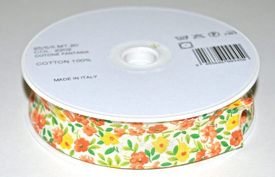Inastri Orange and Yellow Floral Pattern 20 Meter Roll Cotton Bias Binding 25/5/5mm (1 Inch) -Col. 2202 - Image 3