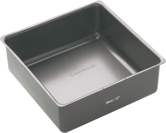 MasterClass KCMCHB56 30 cm Deep Cake Tin with PFOA Free Non Stick and Loose Bottom, 1 mm Carbon Steel, 12 Inch Large Square Pan , Grey
