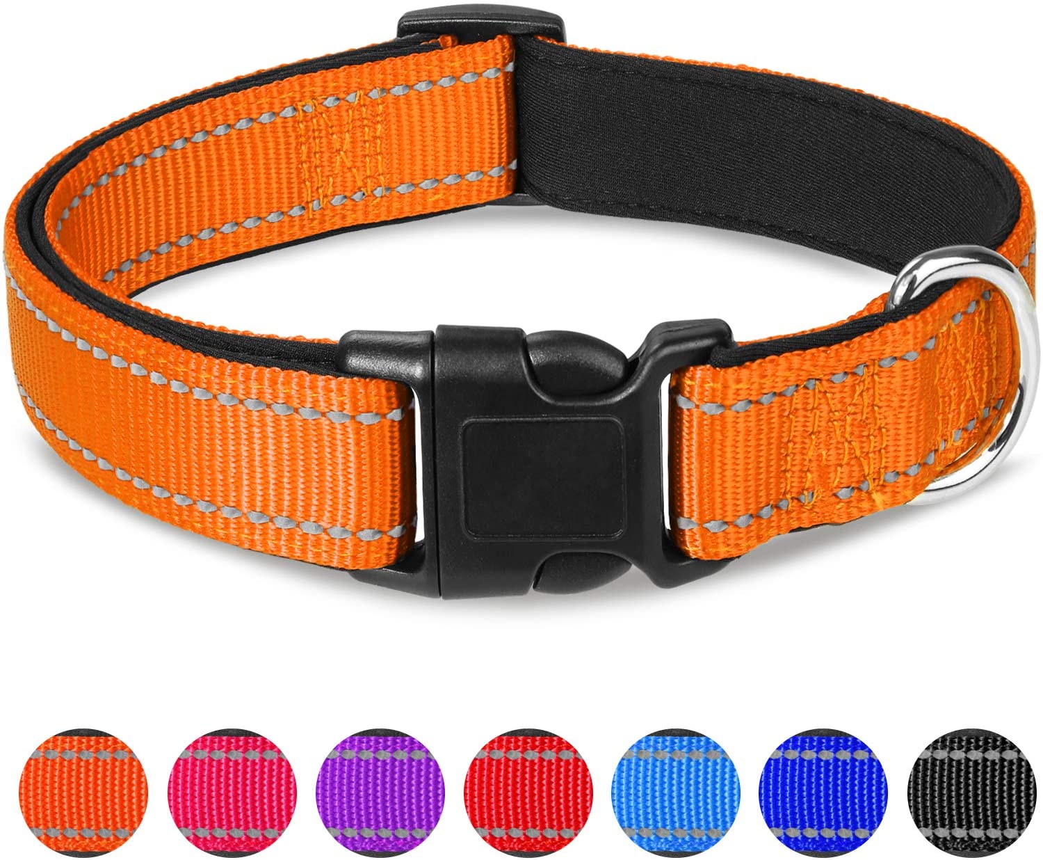 Joytale Reflective Dog Collar, Soft Neoprene Padded Breathable Nylon Pet Collar Adjustable for Extra Small and Puppy Dogs XS, Orange