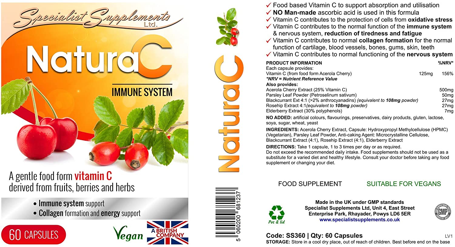 Specialist Supplements NaturaC Food Form Vitamin C 60 Capsules, Herbal, 60 count (Pack of 1) - Image 4