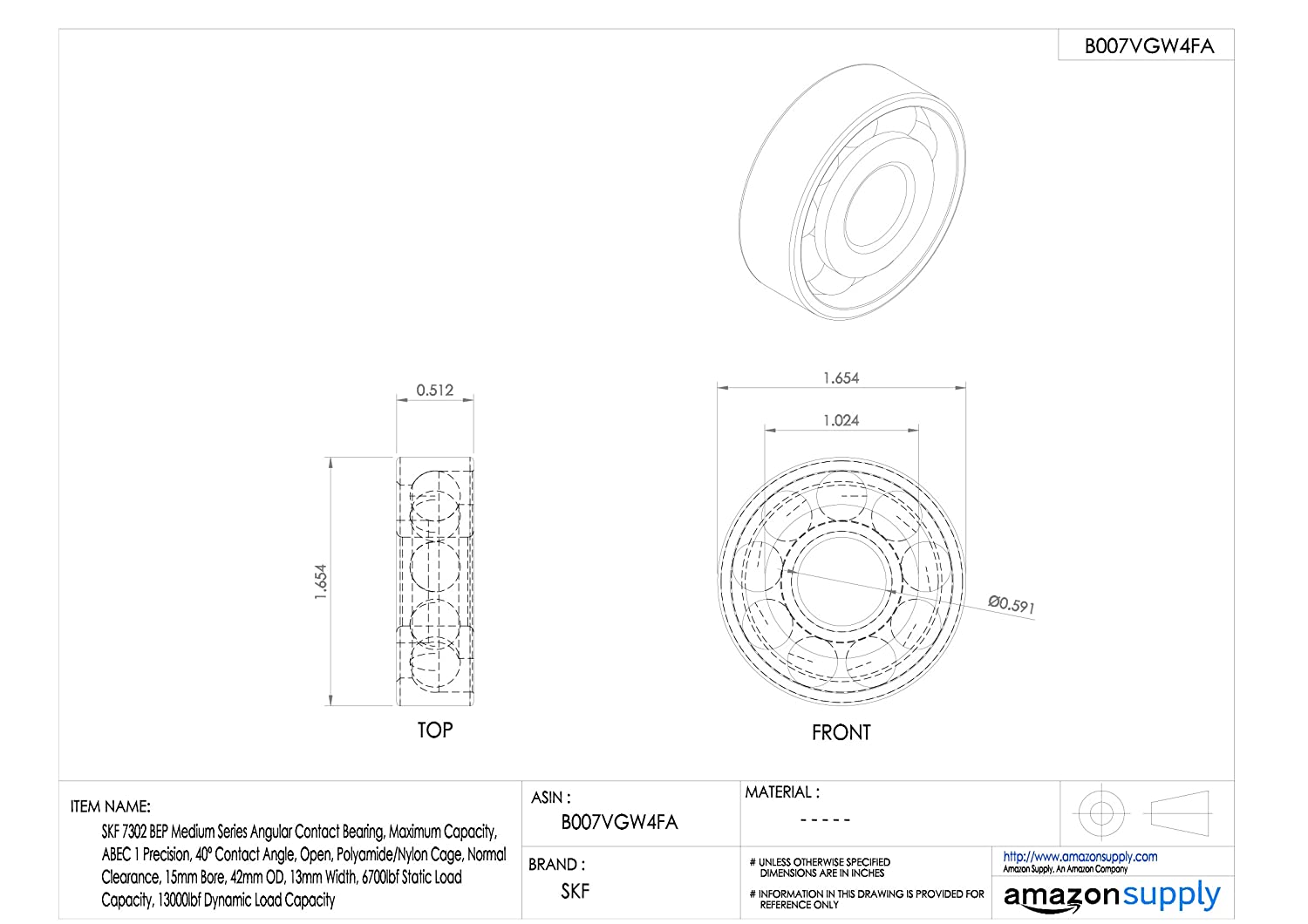 SKF 7302 BEP Angular Contact Radial Ball Bearing, steel - Image 2