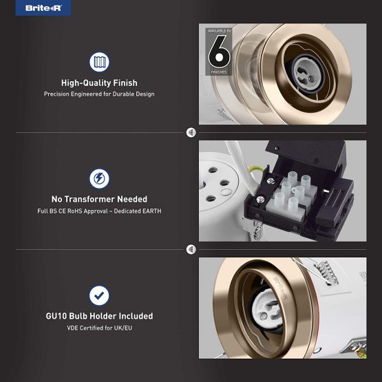 Gu10 Fire Rated Tilt Swivel Downlight Antique Brass, Brite-R Led Spotlight Recessed Ceiling Light Fitting Pressed Steel Ip20 Halogen Compatible Ce Approved Easy Install 2 Year Warranty No Bulb - Image 3