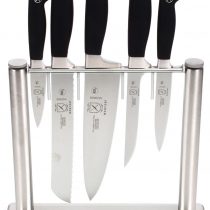 Mercer Culinary Genesis 6-Piece Forged Knife Set, Tempered Glass Block, Stainless Steel, Black