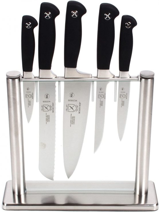 Mercer Culinary Genesis 6-Piece Forged Knife Set, Tempered Glass Block, Stainless Steel, Black