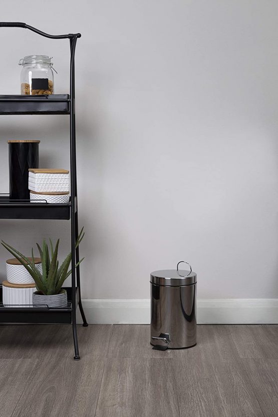 Premier Housewares Pedal Bin Silver Kitchen Bin Stainless Steel Bathroom Bin Pedal Push Kitchen Bins Recycling Bins 3 L - Image 2