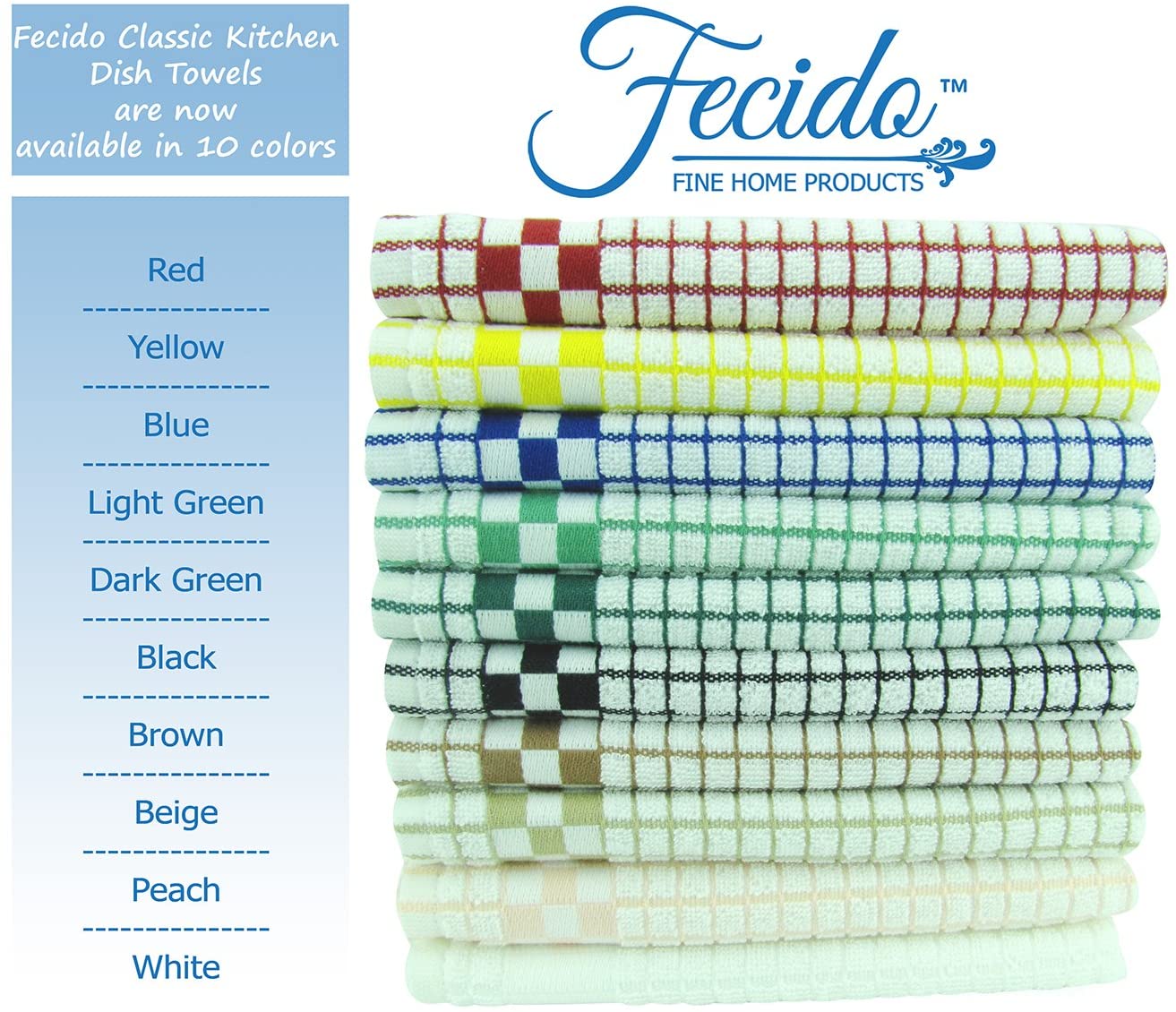 Fecido Classic Kitchen Tea Towels, Heavy Duty, Super Absorbent, 100% Cotton, Professional Grade Dish Cloths - Image 3