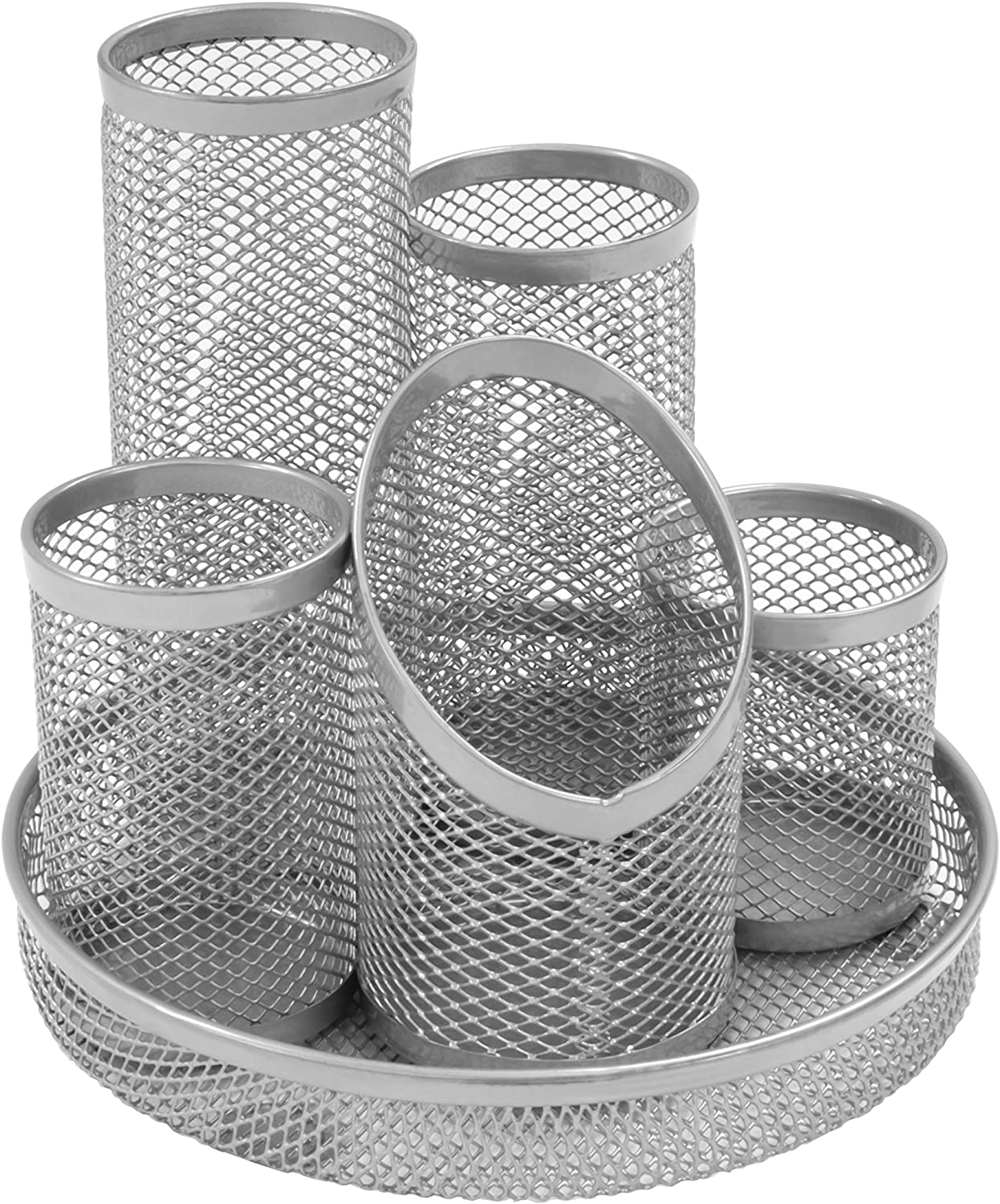 Osco Mesh Pencil Pot Scratch-resistant with Non-marking Base 5 Tube Silver, 140mm x 160mm